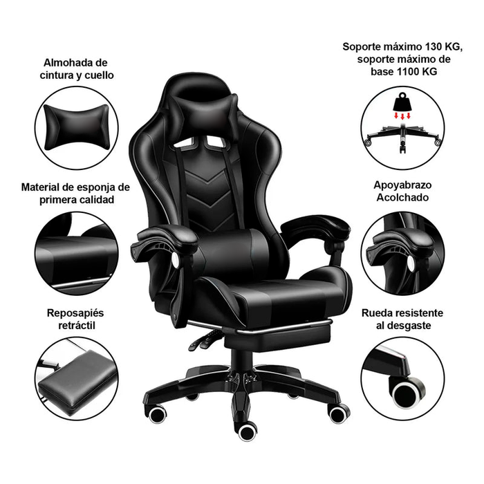 Silla Gamer Ergonómica Presidencial Reclinable Con Reposapiés Videojuego Pc Profesional