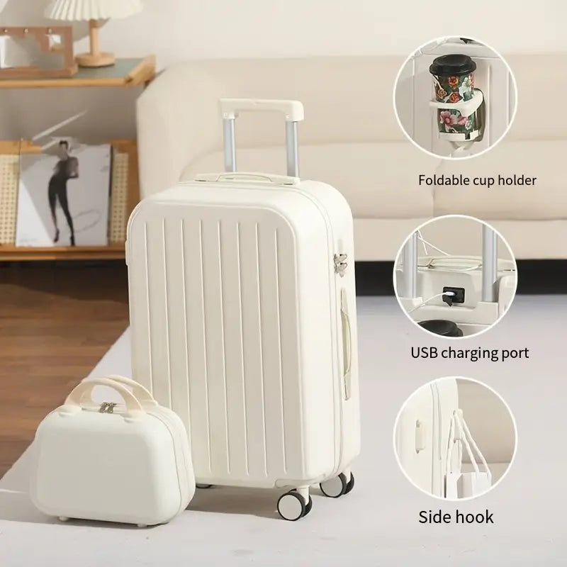 Juego de equipaje ligero de 2 piezas, maleta de carcasa dura con ruedas giratorias, alimentado por USB