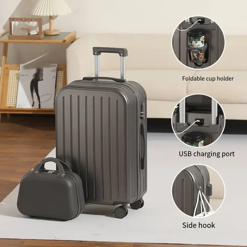 Juego de equipaje ligero de 2 piezas, maleta de carcasa dura con ruedas giratorias, alimentado por USB
