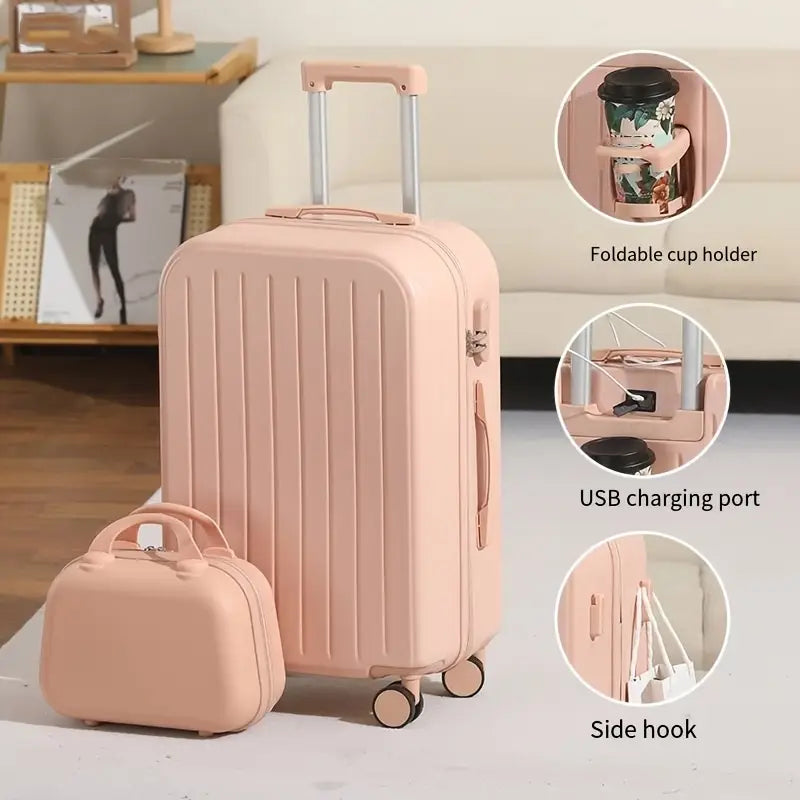 Juego de equipaje ligero de 2 piezas, maleta de carcasa dura con ruedas giratorias, alimentado por USB