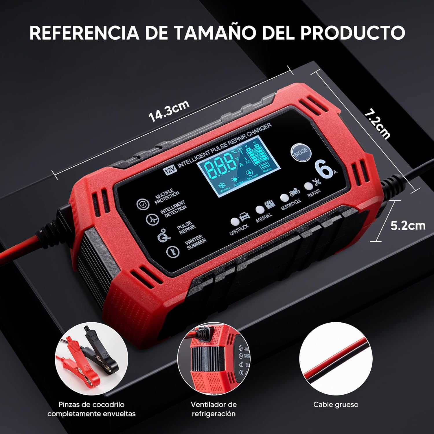Cargador Inteligente de Batería 12V para Auto y Moto (ENVÍO GRATIS)