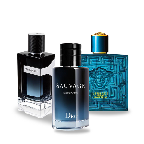 Set 3 Perfumes Dior Sauvage, Yves Saint Laurent Y Men & Versace Eros 100ml