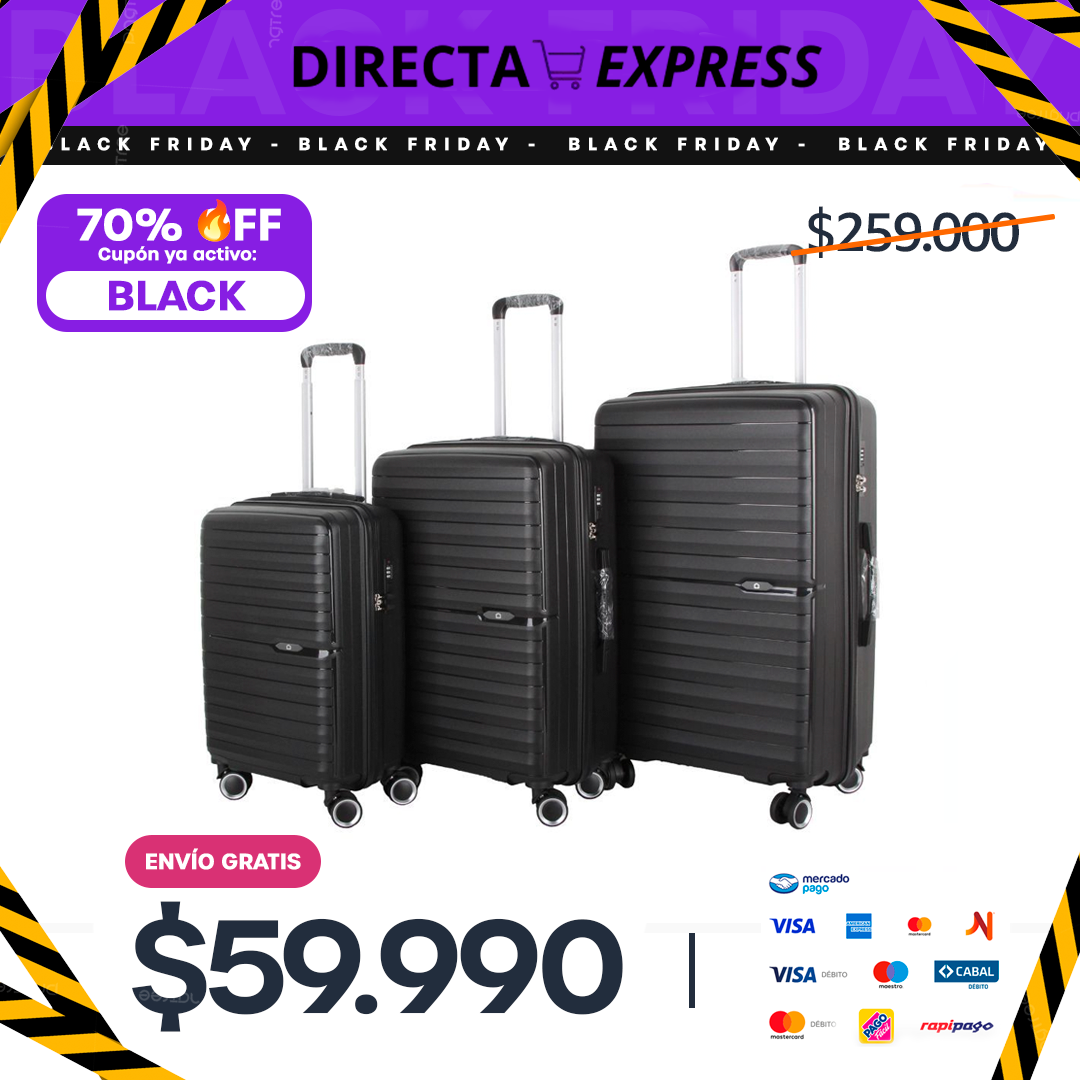 Kit 3 Valijas de Viaje Express Home PP13 – 20”, 24” y 28” – Color Negro