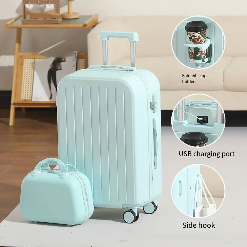 Juego de equipaje ligero de 2 piezas, maleta de carcasa dura con ruedas giratorias, alimentado por USB