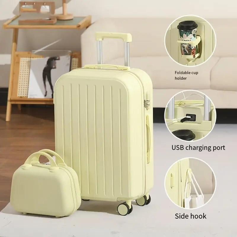 Juego de equipaje ligero de 2 piezas, maleta de carcasa dura con ruedas giratorias, alimentado por USB