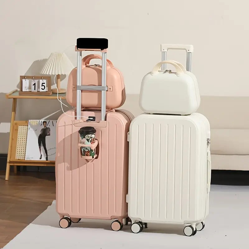 Juego de equipaje ligero de 2 piezas, maleta de carcasa dura con ruedas giratorias, alimentado por USB
