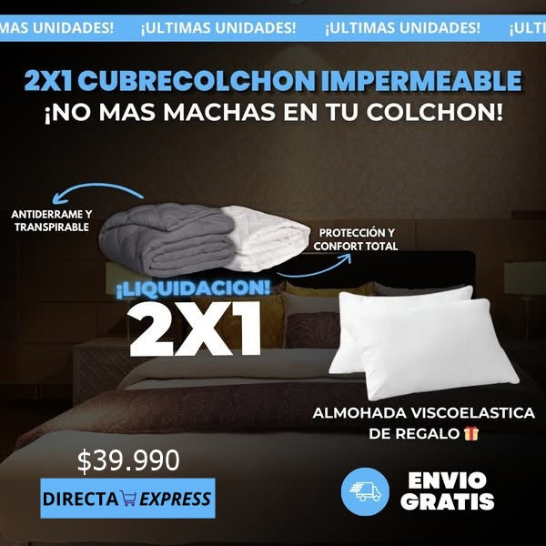 2X1 CUBRECOLCHON ANTIDERRAME + 2 ALMOHADAS INTELIGENTES DE REGALO (ENVÍO GRATIS)