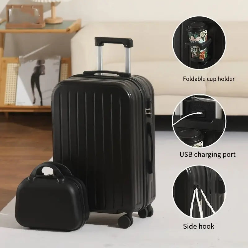 Juego de equipaje ligero de 2 piezas, maleta de carcasa dura con ruedas giratorias, alimentado por USB
