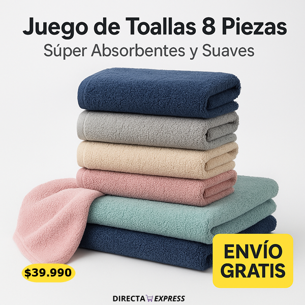 Juego de Toallas Premium 8 Piezas – Microfibra Súper Absorbente para Baño, Spa y Hotel