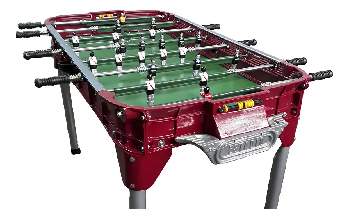 Metegol Estadio Pesada Retro Color Bordó con jugadores de aluminio y pelotas incluidas