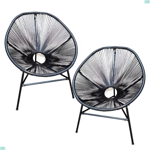 Kit 2 Sillas Balcón Fibra Sintética Negra Hogar y Jardín