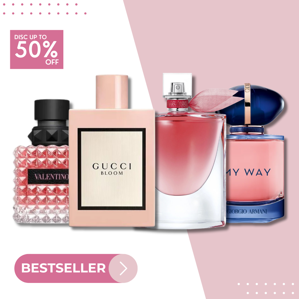 Set 4 Perfumes My Way Intense, La Vie Est Belle Intensement, Gucci Bloom, Valentino 100ml