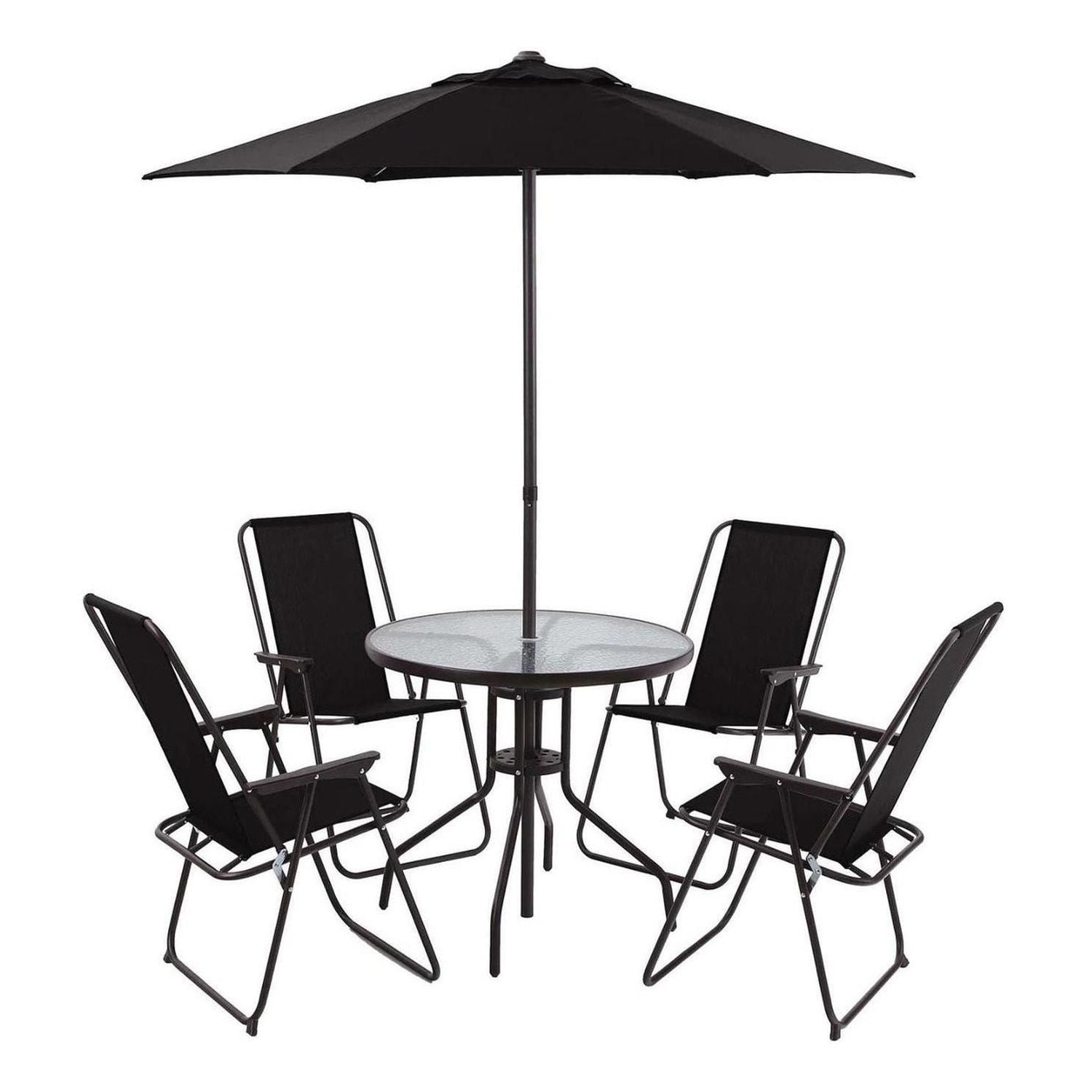 Juego de Comedor para Terraza o Jardín Exterior con 4 Sillas y Sombrilla de Metal